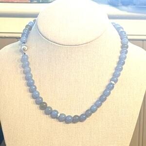 Vintage Genuine 14k White Gold and Diamond Iolite Bead 17.5" Necklace